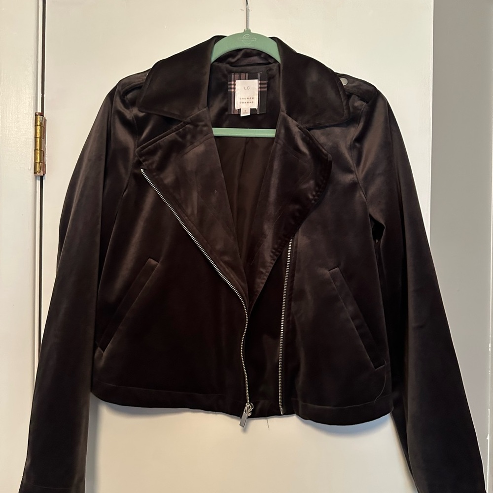 LC Lauren Conrad Black Leather Jacket Asymmetrical Design